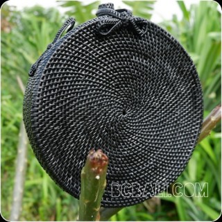 black color ata rattan handbag handwoven handmade circle design